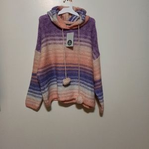 Hoodie multi striped puff ball